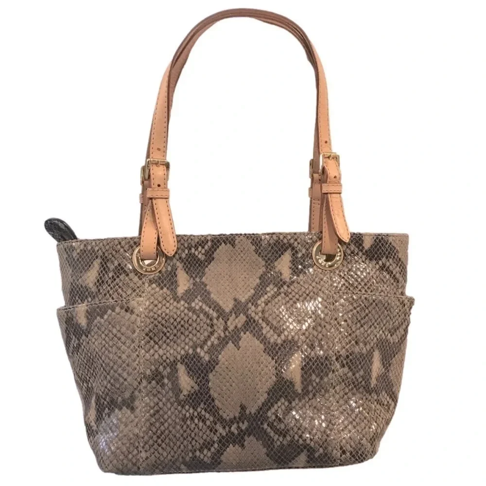 Michael Kors Jet Set Python Embossed Leather Gold Metallic Lined Shoulder Bag